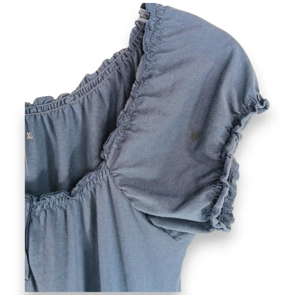 OLD NAVY- Women's Top-X SM-Shirred waist-Short sleeve-Blue-Casual-Summer-Loose - Picture 5 of 9